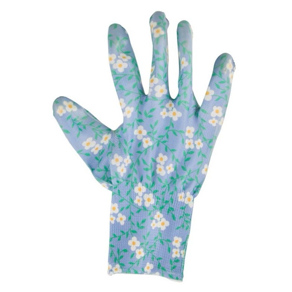 Blue Floral Rubber Coated Gardening Gloves